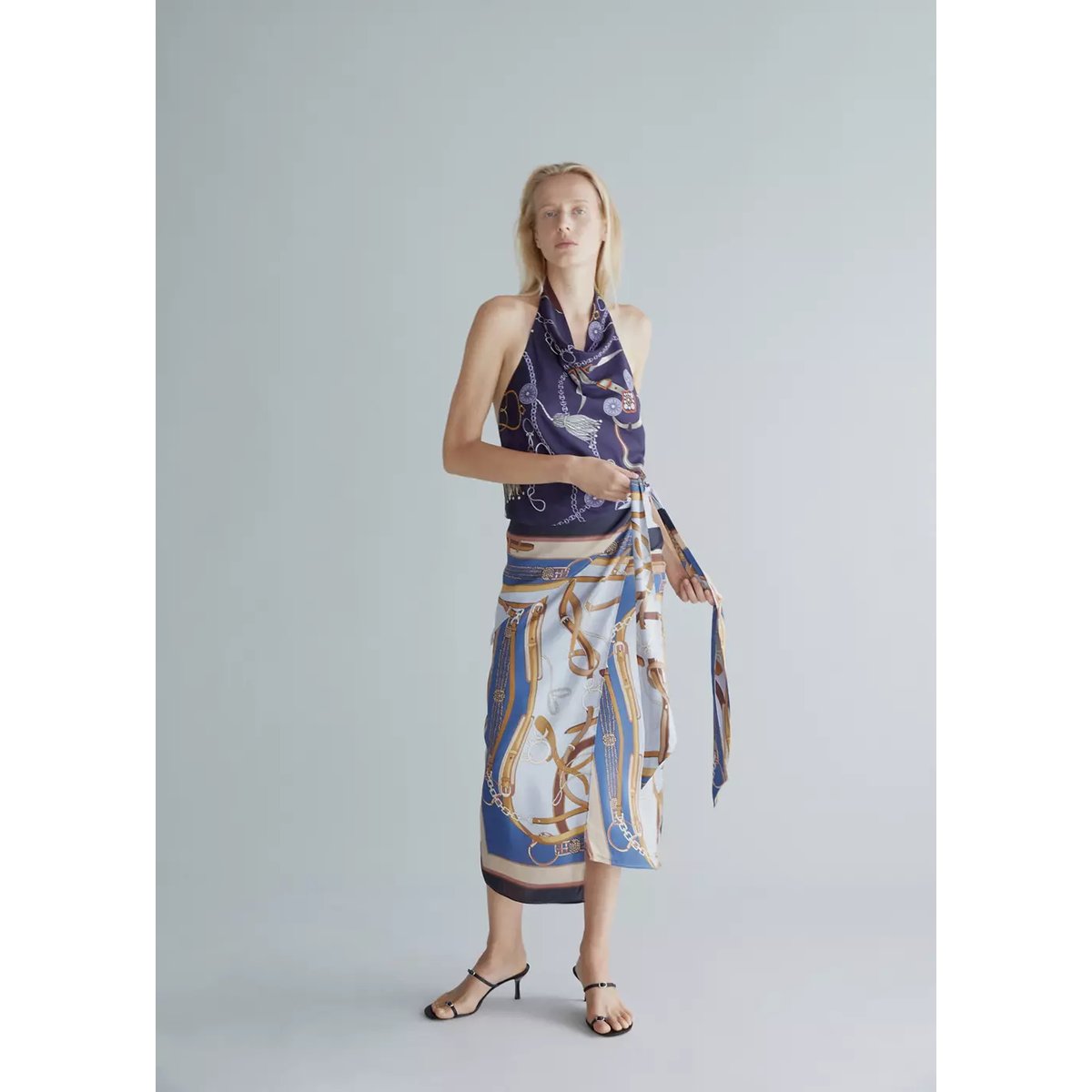 Top halter imprimé bleu marine, MANGO