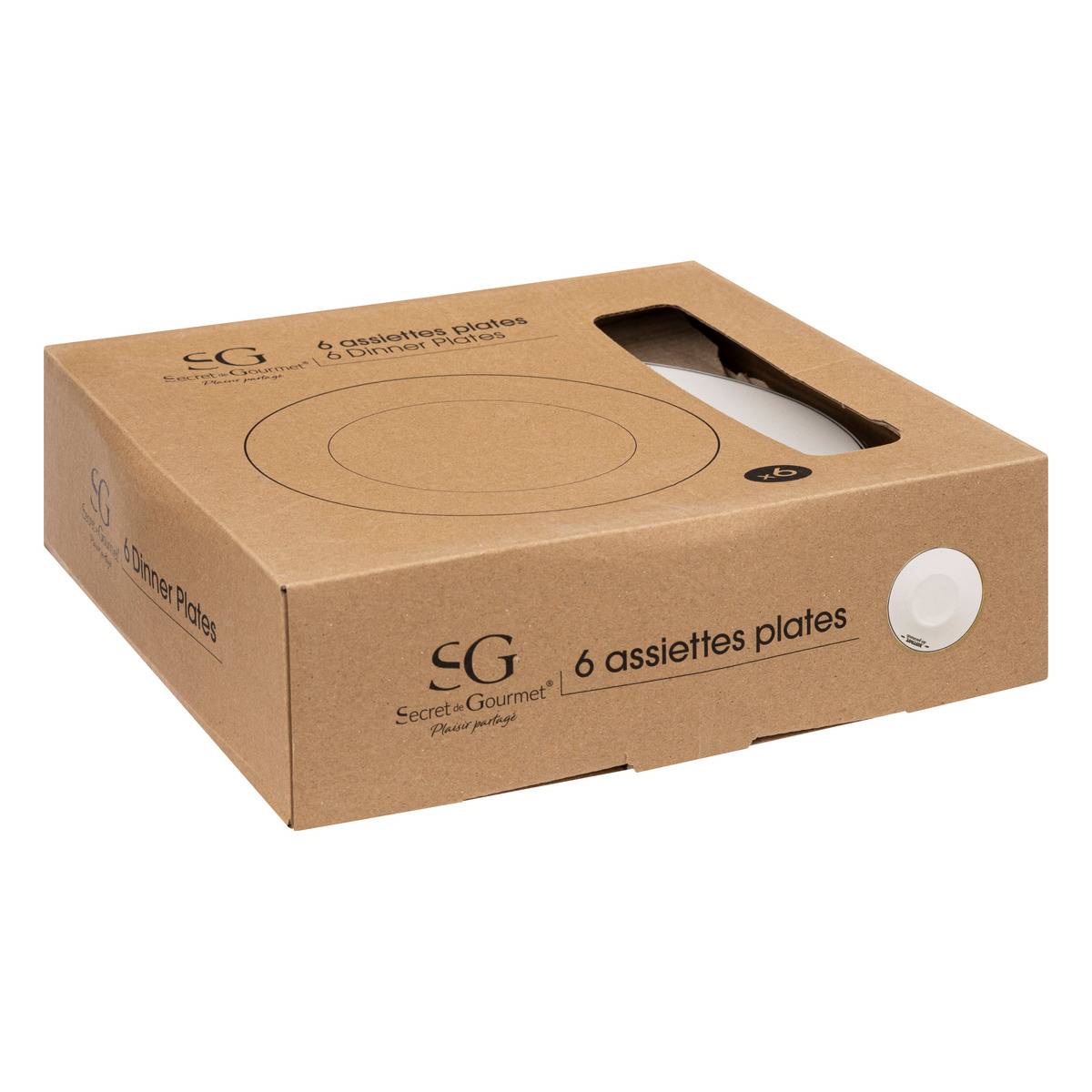 Lot de 6 assiettes en céramique BISTROT blanc, SECRET DE GOURMET