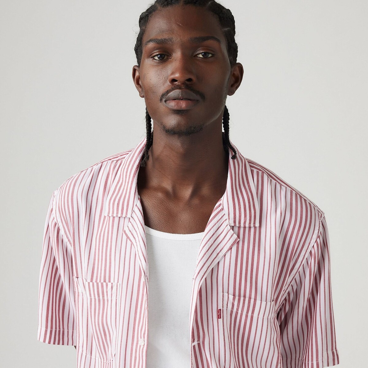Striped Viscose Shirt with Short Sleeves pink striped, LEVI'S