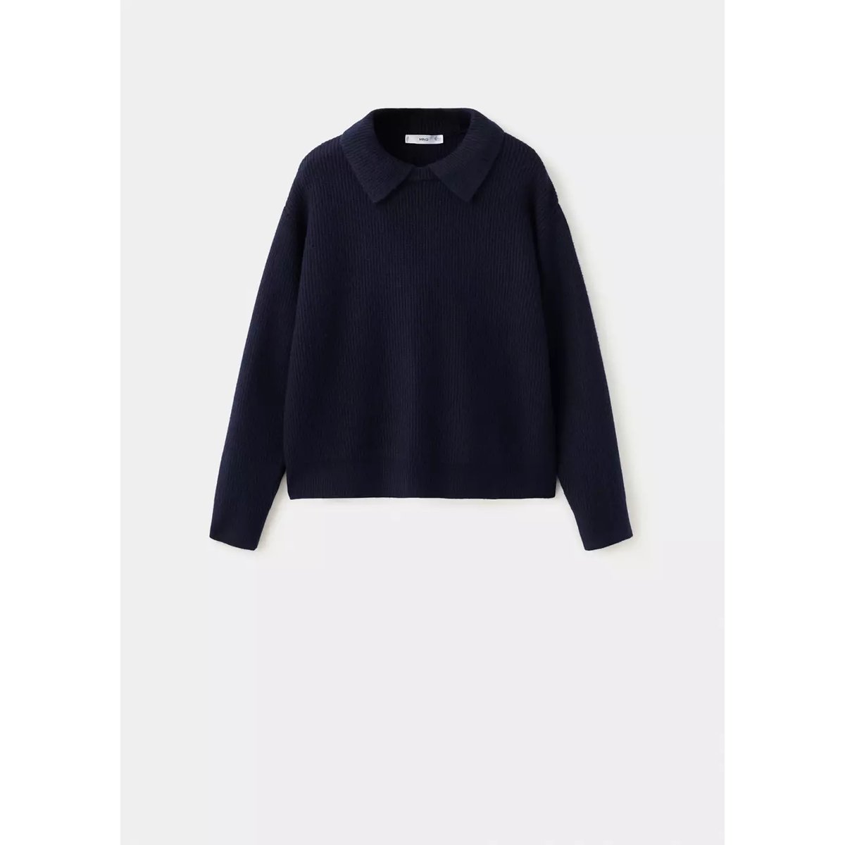 Pull-over maille col polo bleu marine foncé, MANGO