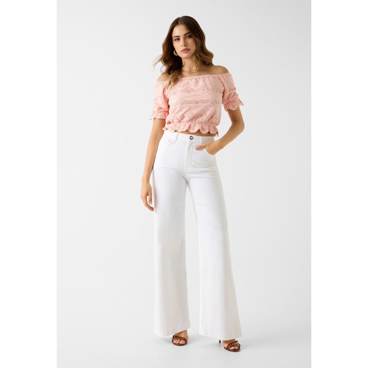 Top À Œillets Dénudé Des Épaules rose multi, GUESS