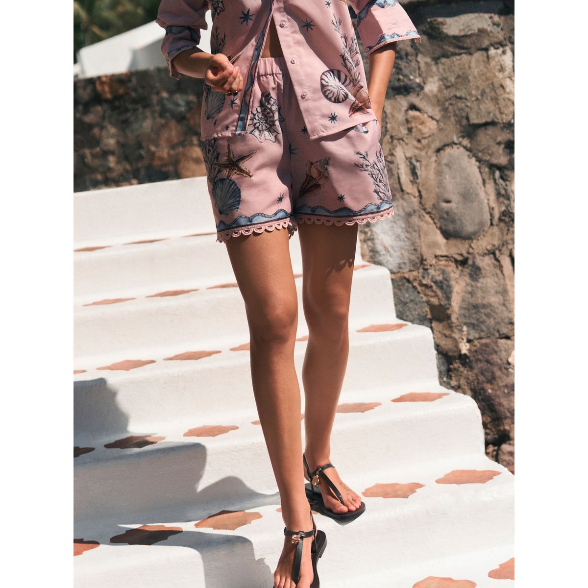 Short léger imprimé coquillage rose, NEXT