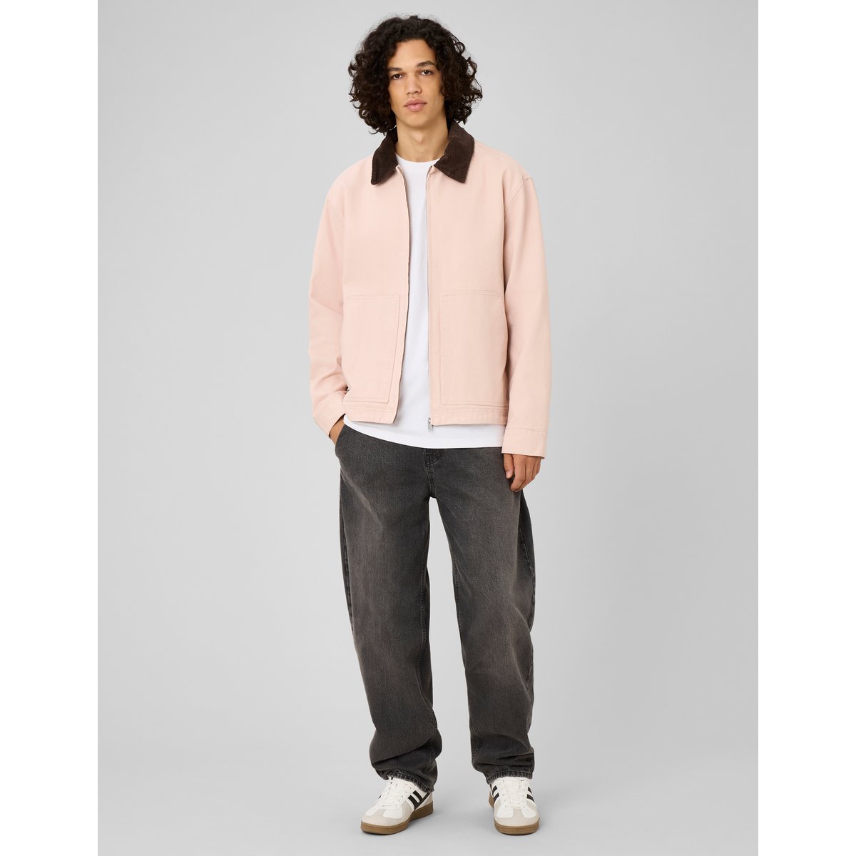 Veste zippée unie col velours rose pâle, BZB