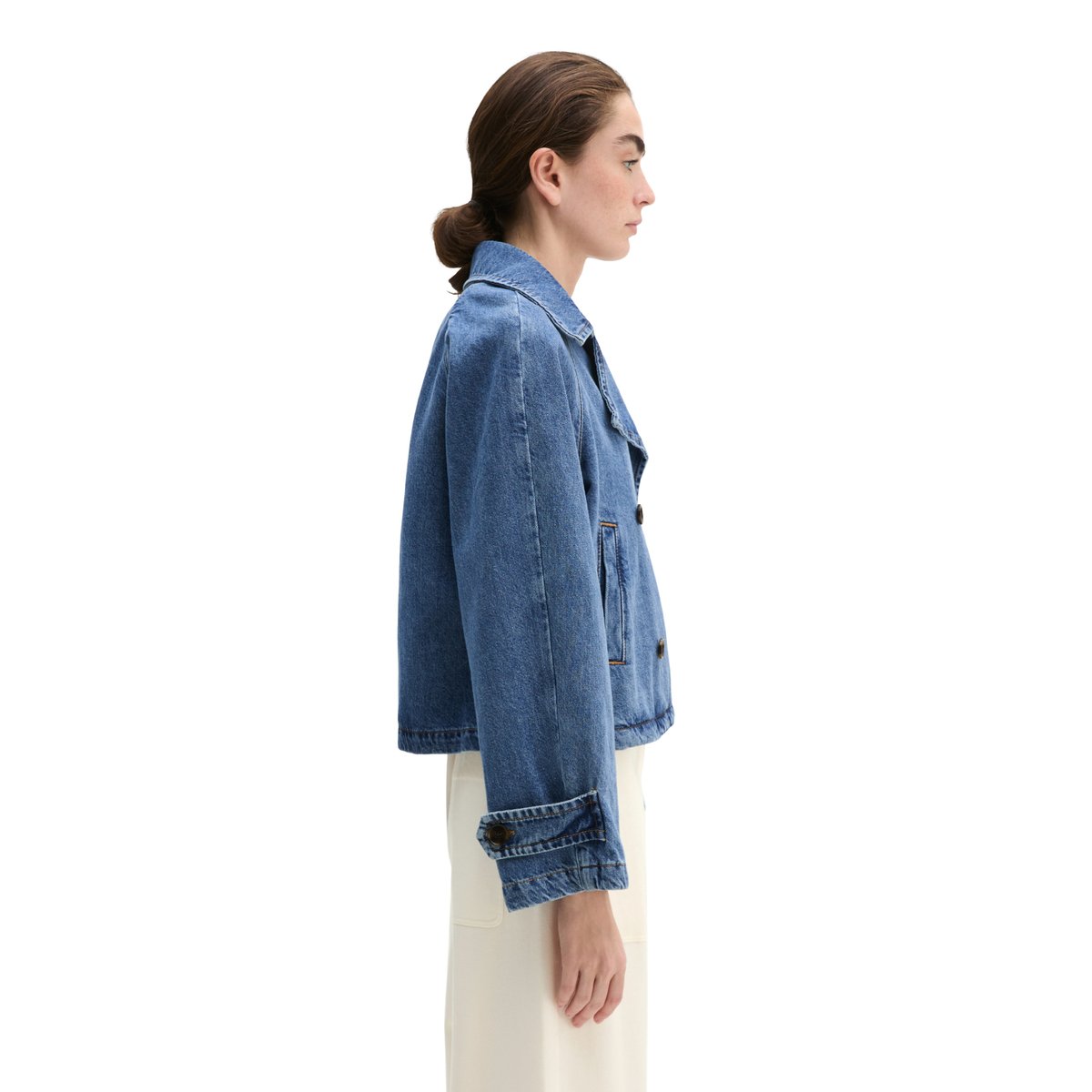Veste trench en jean relaxed en coton bio bleu moyen, MARC O'POLO