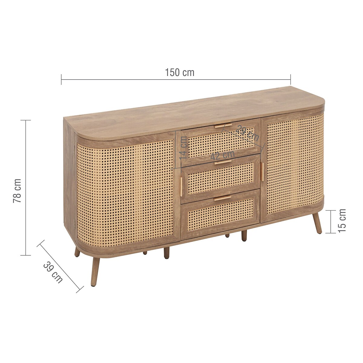 Naya Rattan 2 Door 3 Drawer Sideboard natural oak, SO'HOME