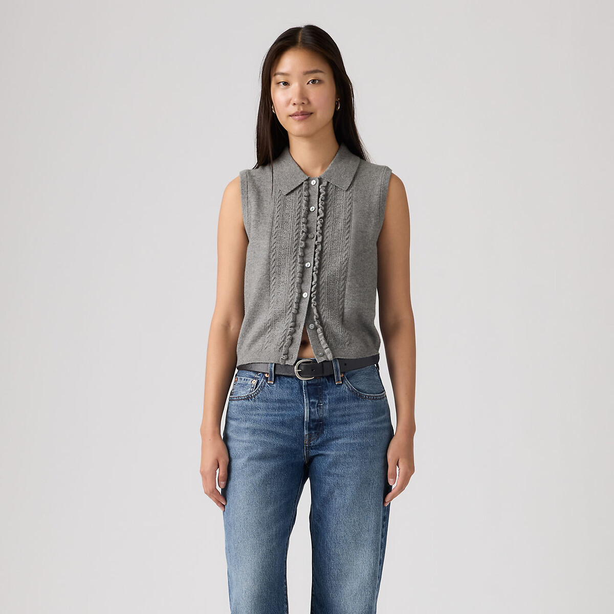 Pull sans manches col polo gris, LEVI'S