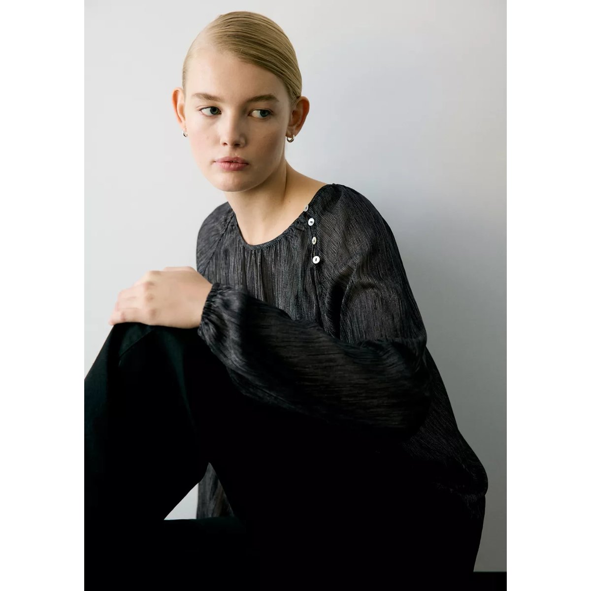 Blouse en fil métallisé détail boutons noir, MANGO TEEN