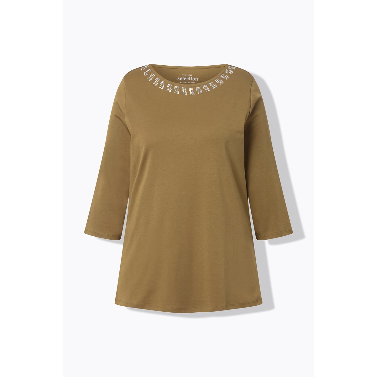 T-shirt en coton Pima vert olive, ULLA POPKEN
