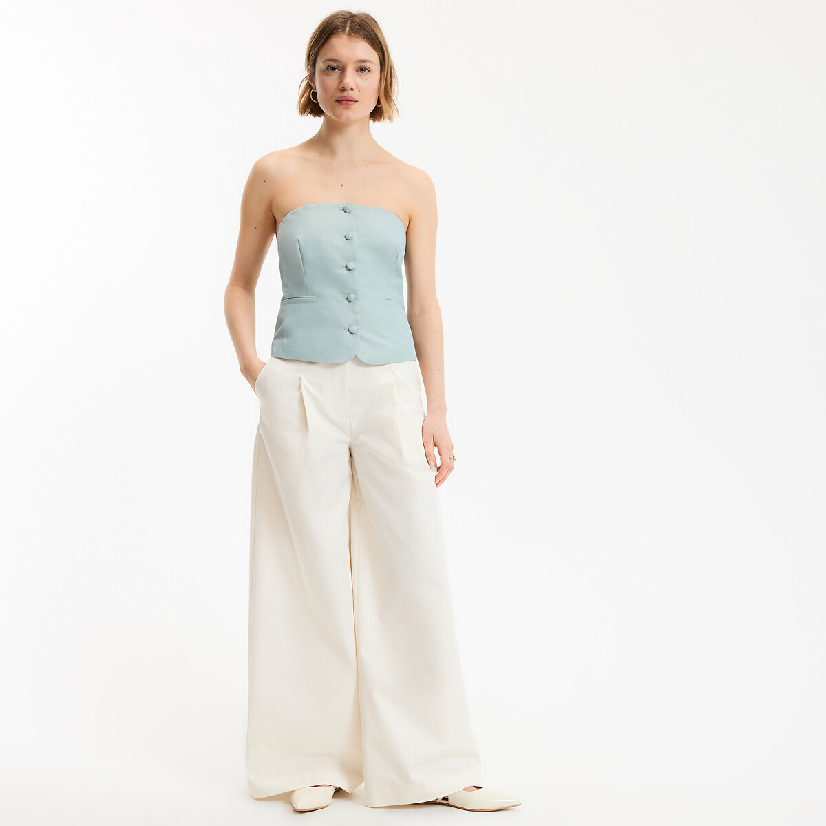 Bustier boutonné cintré bleu ciel, LA REDOUTE COLLECTIONS