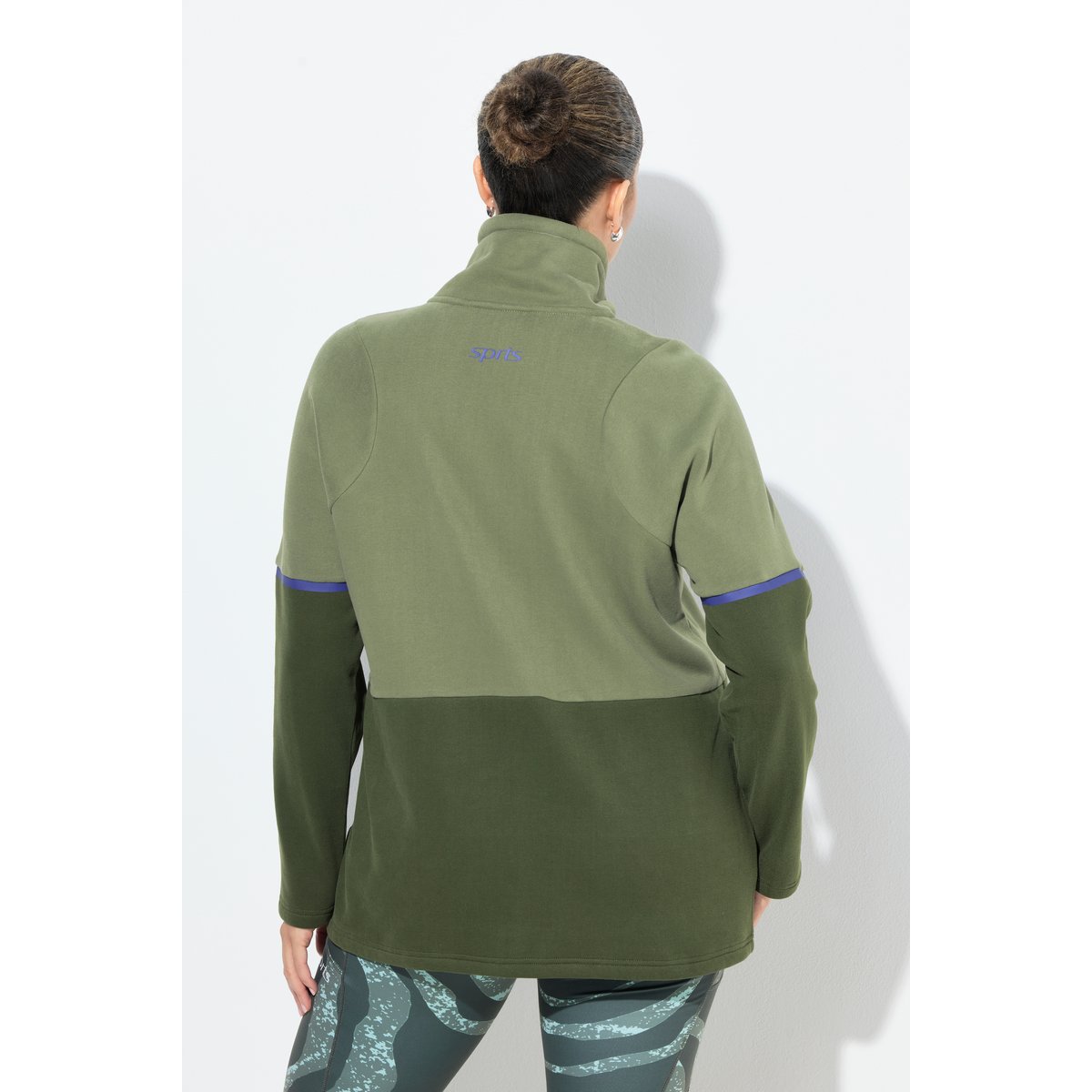 Veste en molleton bicolore à col montant vert olive, ULLA POPKEN