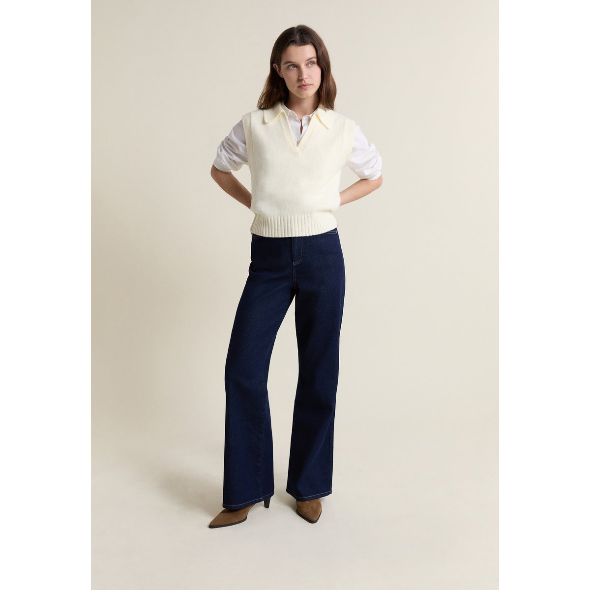 Pull col polo sans manches PIETRO lin, ETAM