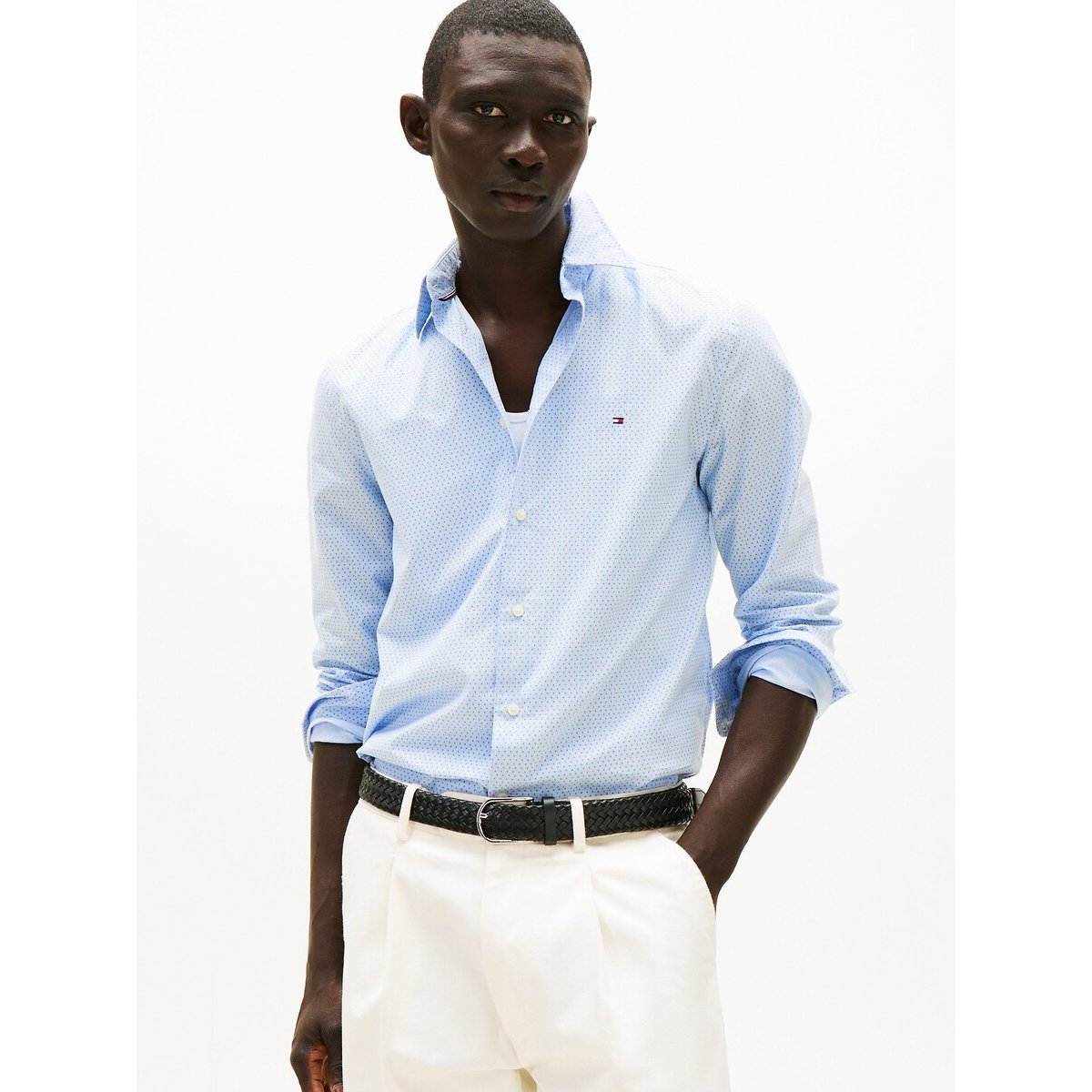 Chemise popeline imprimée bleu clair, TOMMY HILFIGER