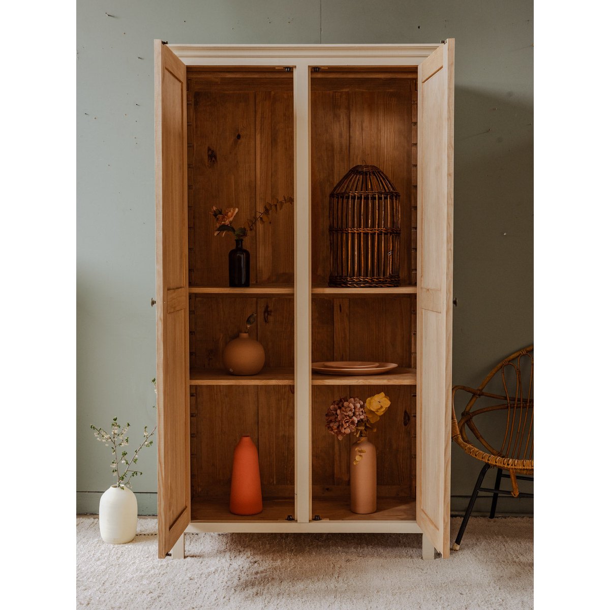 Armoire en bois beige Blandine N°368 - Bon état beige, DEBONGOUT