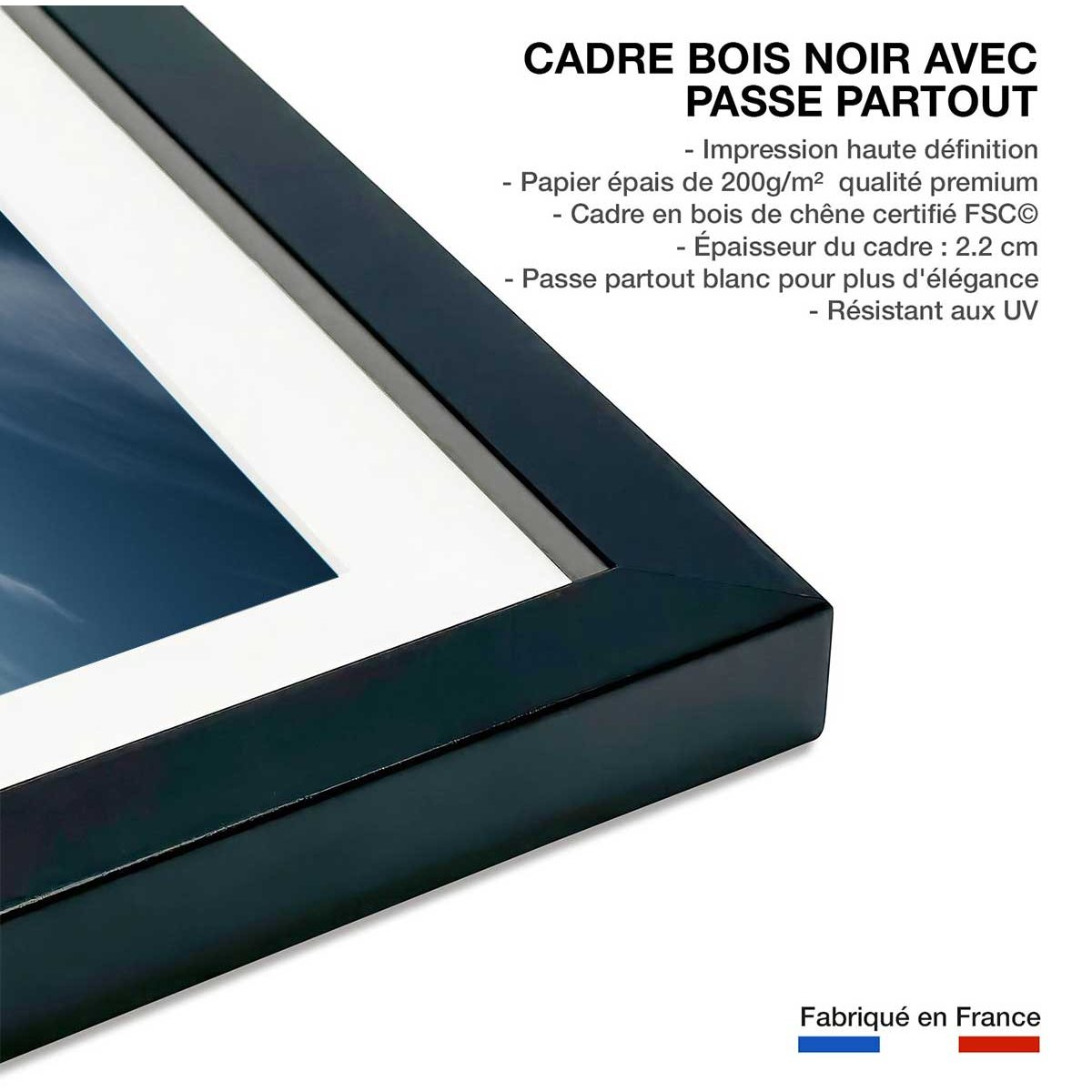 Affiche animaux éléphantfamily affiche + cadre en bois - noir, HEXOA