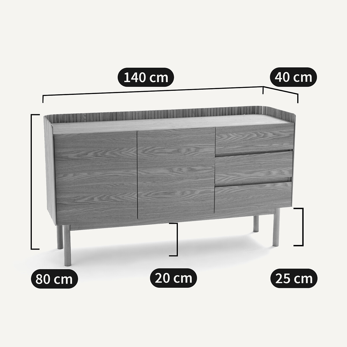Buffet 2 portes 3 tiroirs, LATTI chêne, LA REDOUTE INTERIEURS