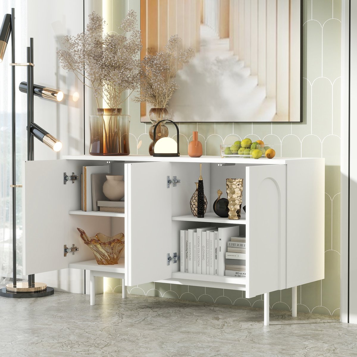 Buffet avec 4 portes 4 couches, BABEDB Buffet blanc, MEUBLES COSY