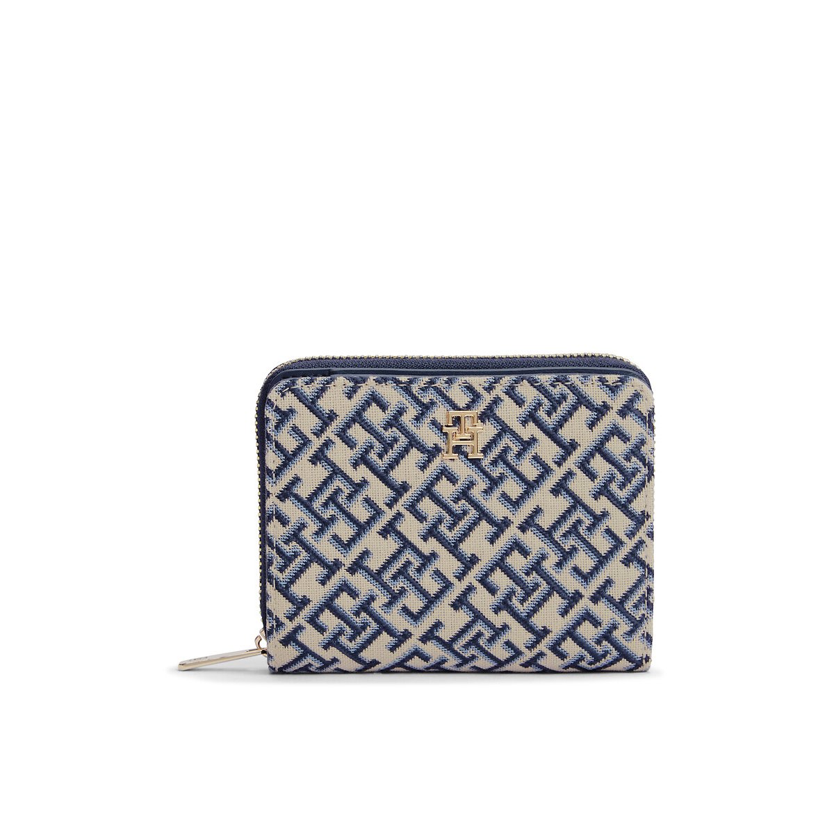 Portemonnee met TH-monogram, FLAP JACQUARD marine/wit, TOMMY HILFIGER