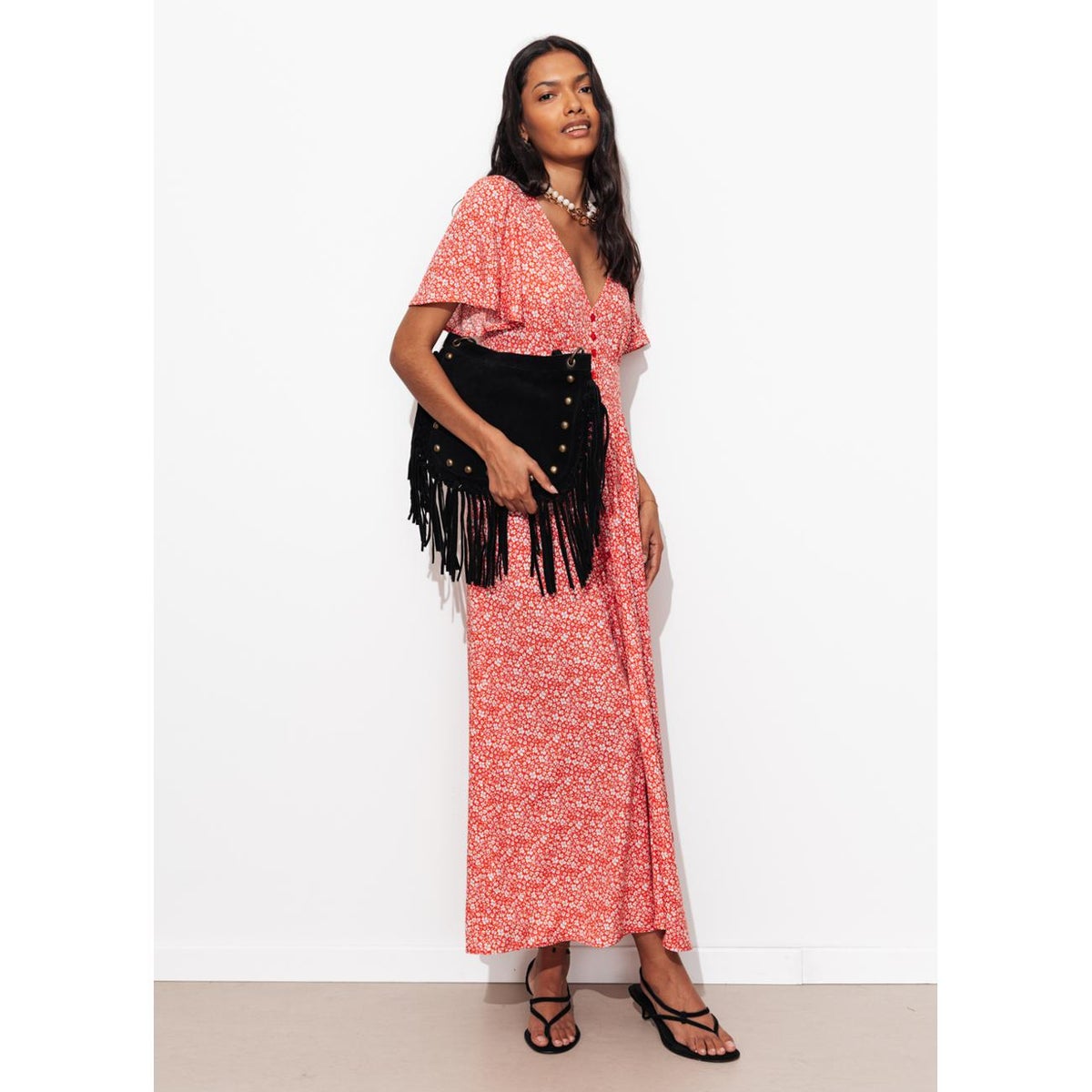 Robe longue imprimée imprimé rouge, PROMOD