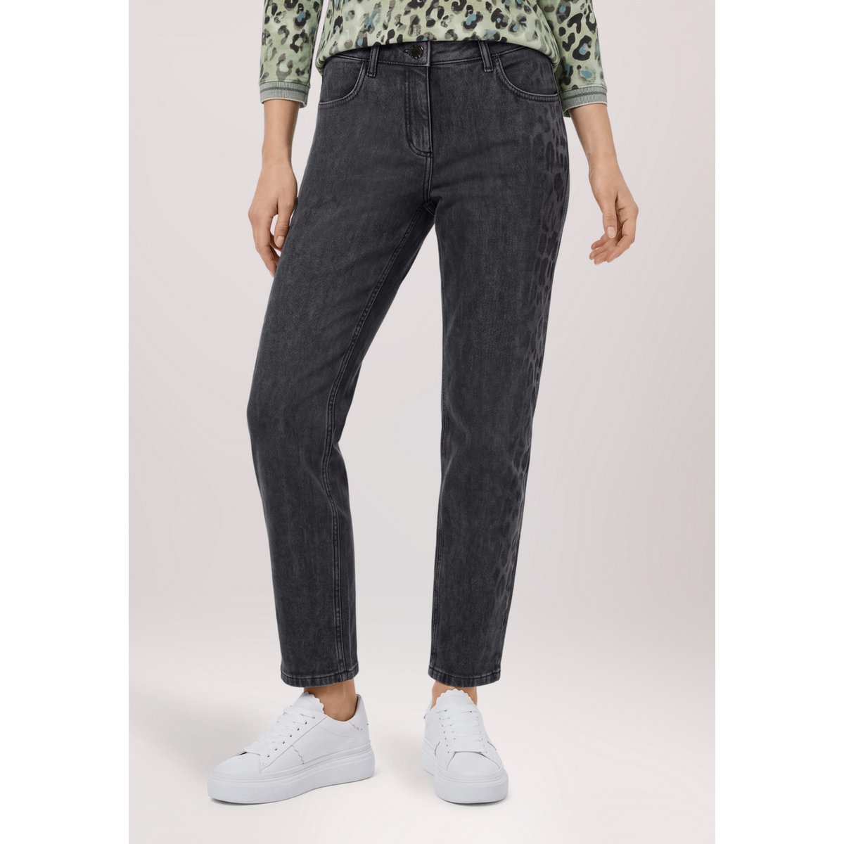Pantalon casual à imprimé léopard dark grey denim, BETTY BARCLAY