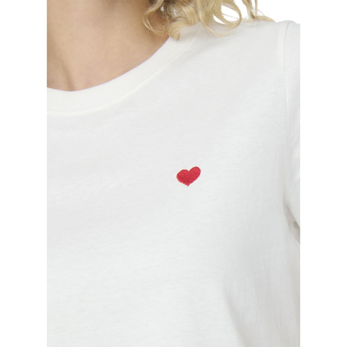 T-shirt en coton blanc uni avec une coupe droite et un col rond blanc, JDY
