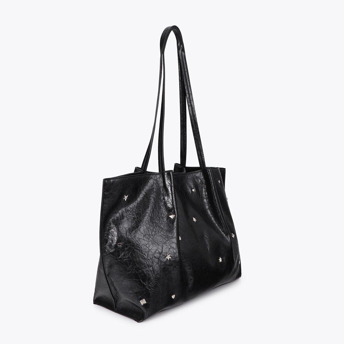 Cabas à clous étoiles et rivets noir vernis, LOLA CASADEMUNT