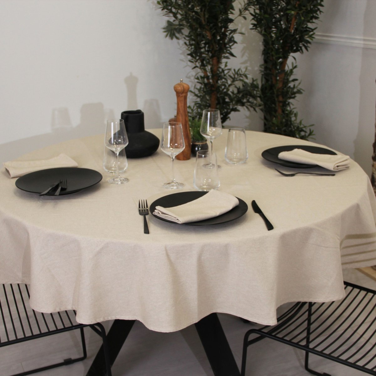 Nappe ronde polycoton - Effet lin naturel, SUD ETOFFE
