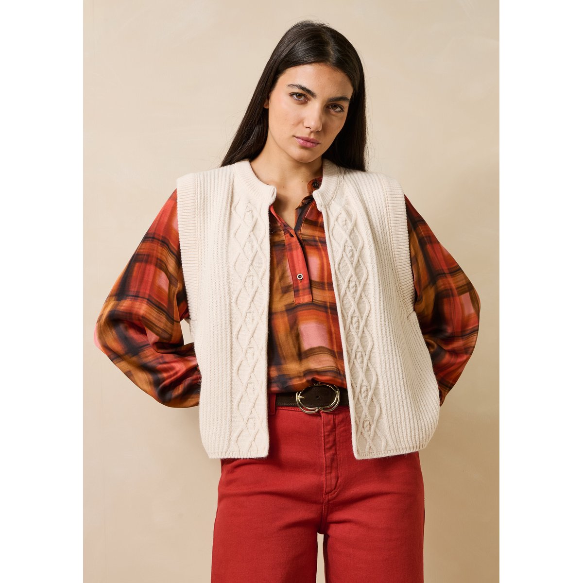 Gilet sans manches col rond ecru, LA FEE MARABOUTEE