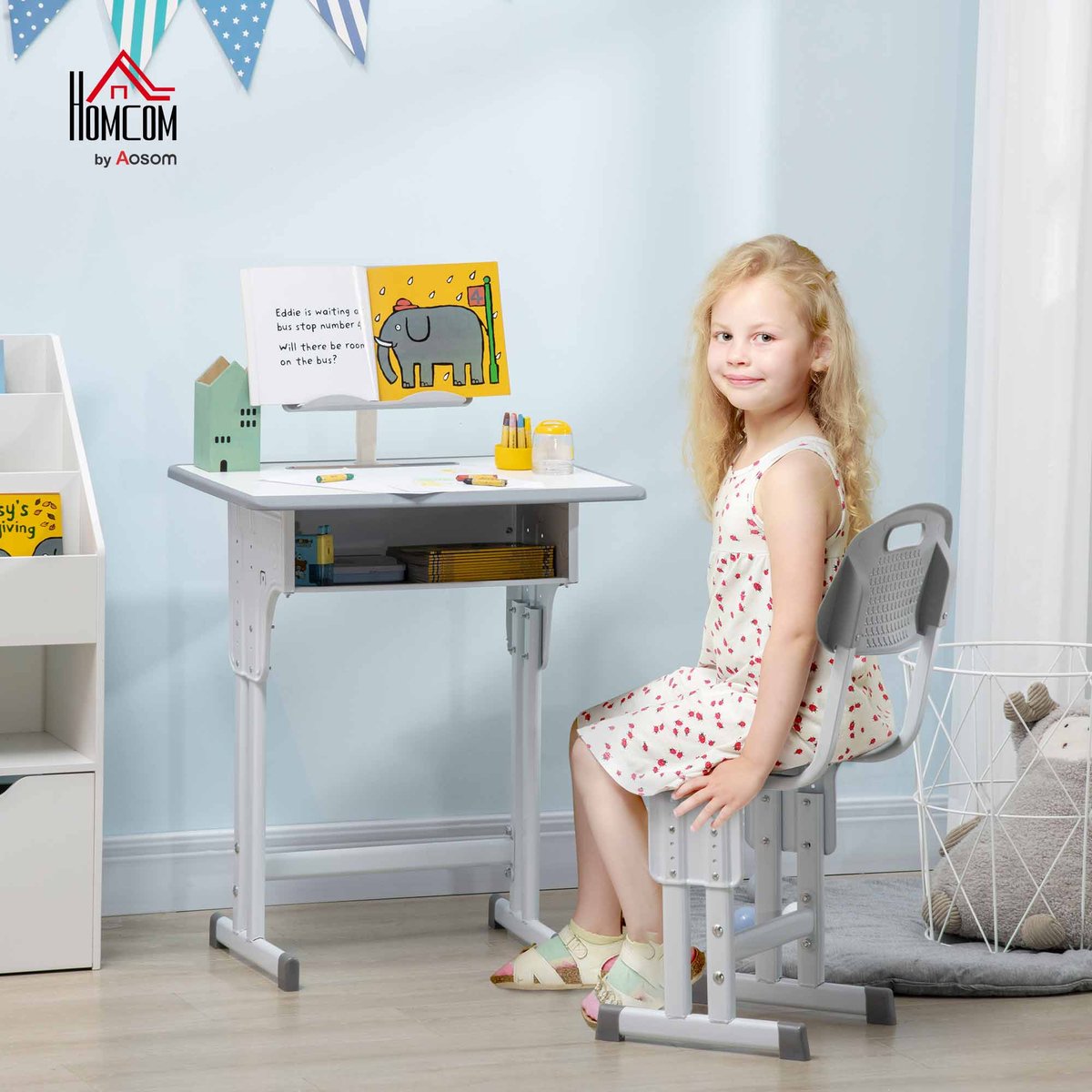 Ensemble bureau et chaise pour enfants PP gris, HOMCOM