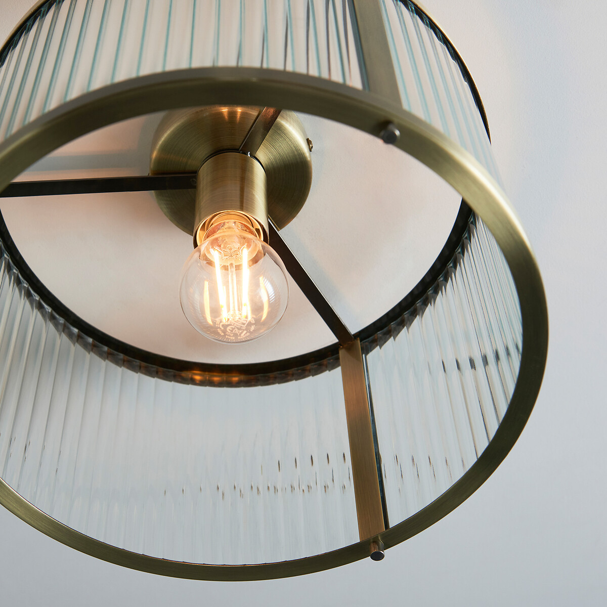 Risto Ribbed Glass Flush Ceiling Light aged brass, SO'HOME