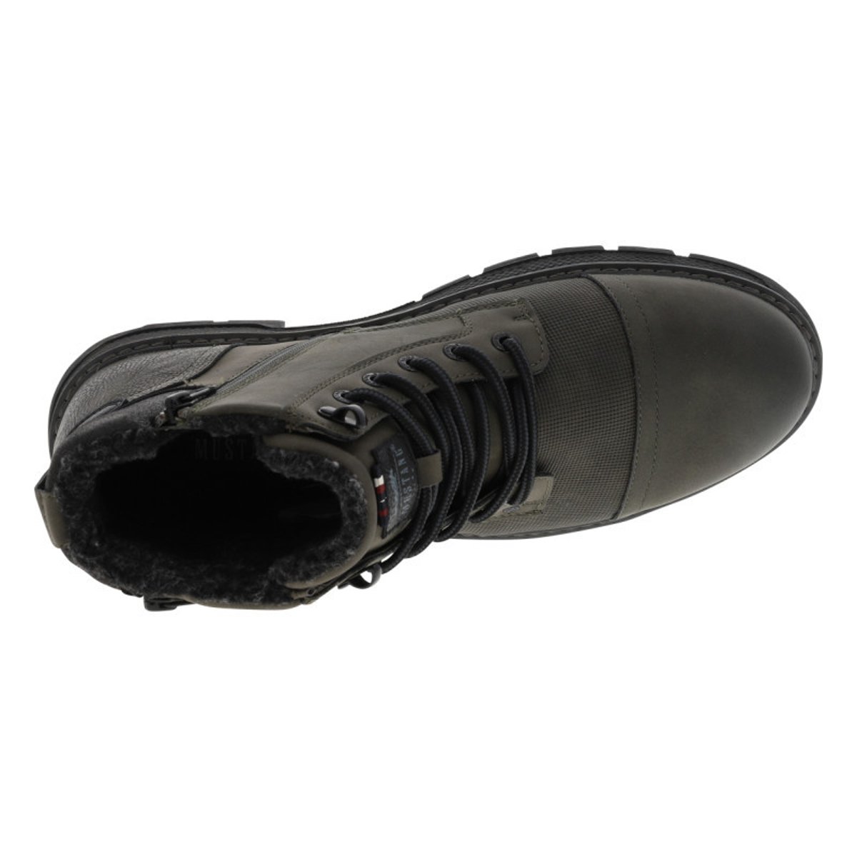 Bottines kaki à talon décroché bas avec un zip et des lacets ronds kaki, MUSTANG