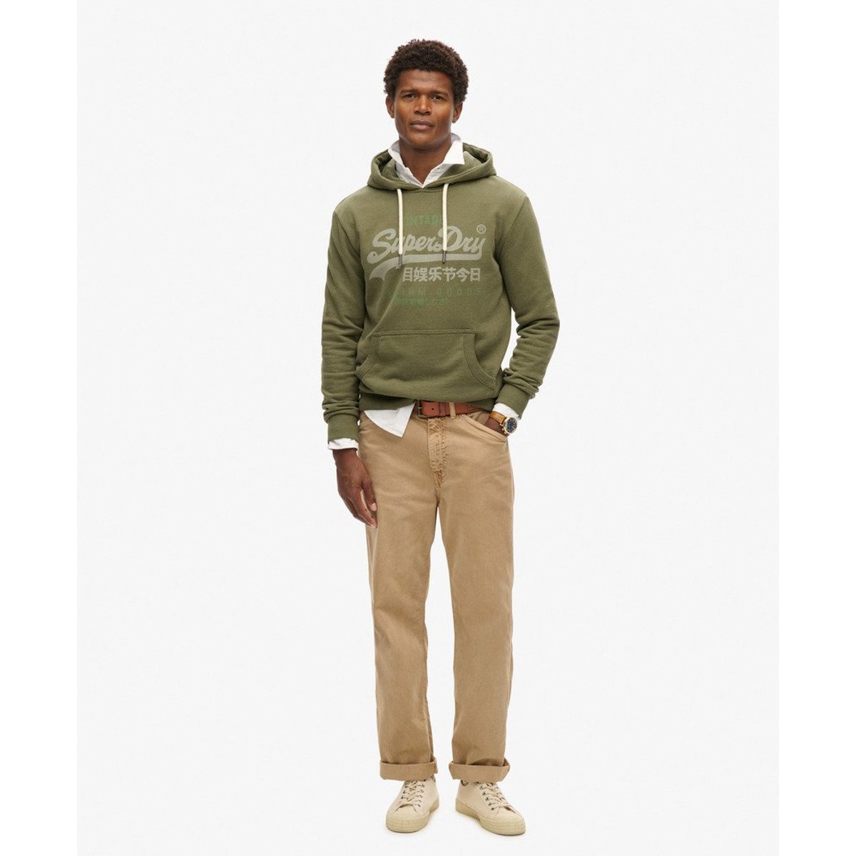 Sweat à capuche classique Vintage Logo Heritage kaki chiné, SUPERDRY