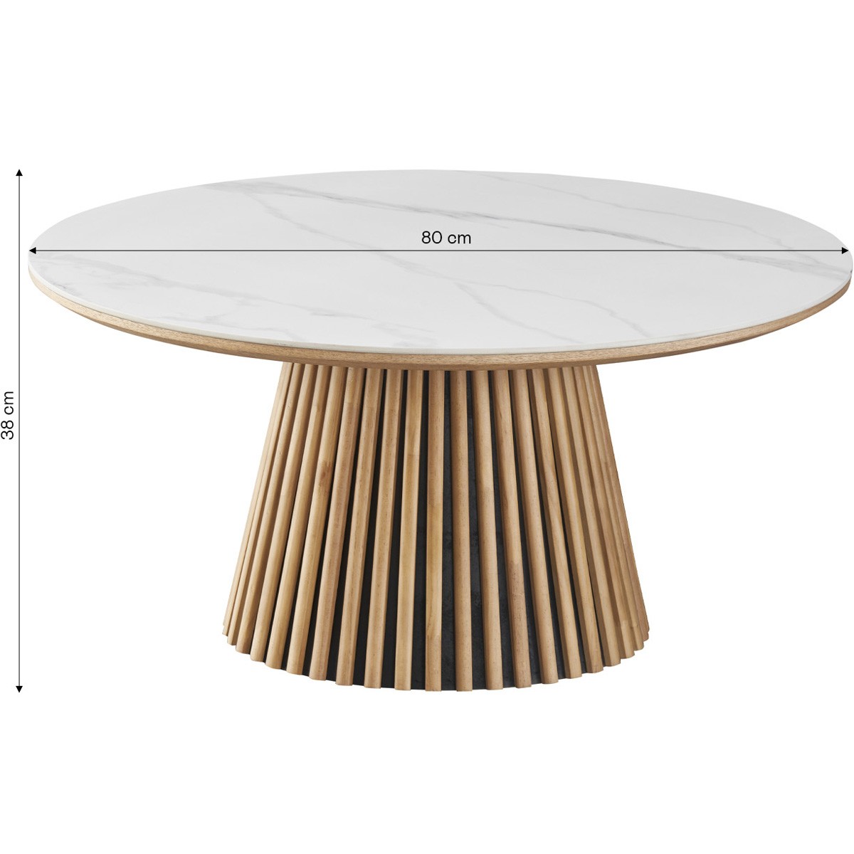 Table basse ronde plateau en céramique bicolore piètement cannelé - ADA marbre et bois clair, HOMIFAB