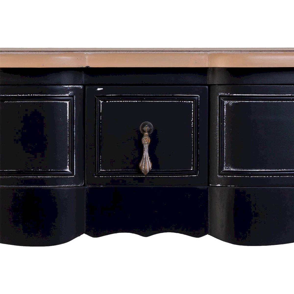 Buffet d'entrée en bois laqué trois tiroirs rectangulaire noir laqué et bois naturel, RECOLLECTION