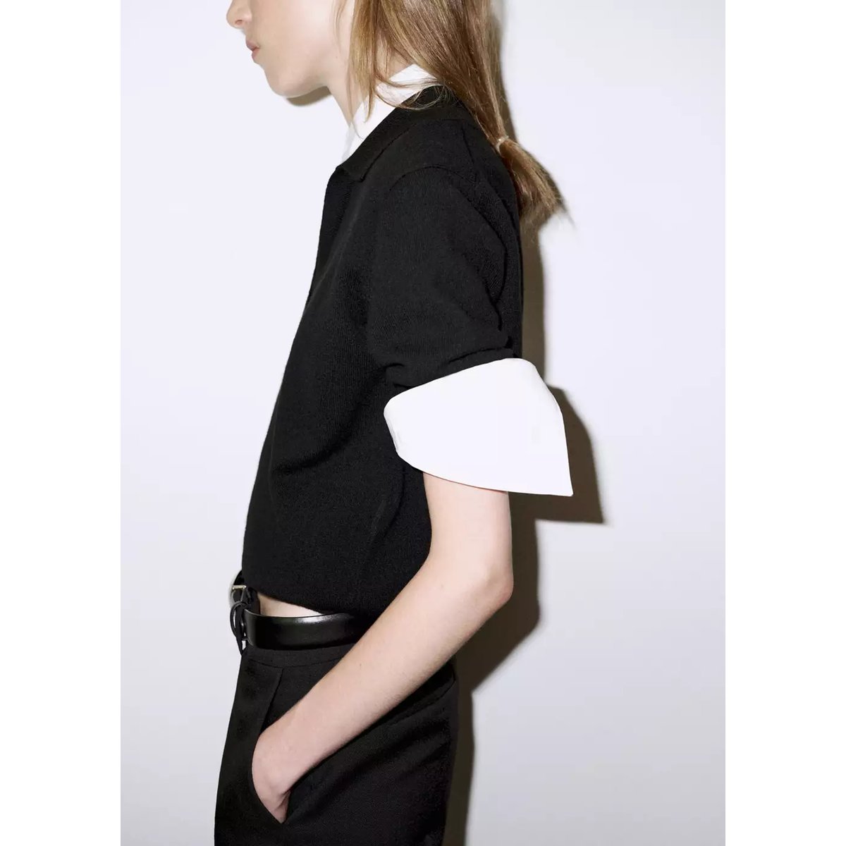 Pull-over laine col polo noir, MANGO