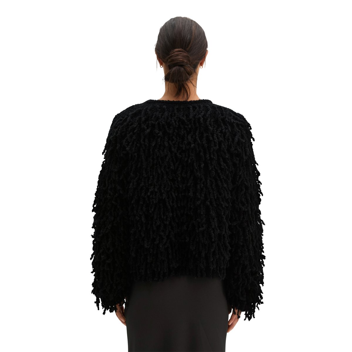 Pull court à franges en fil bouclé doux noir, MARC O'POLO