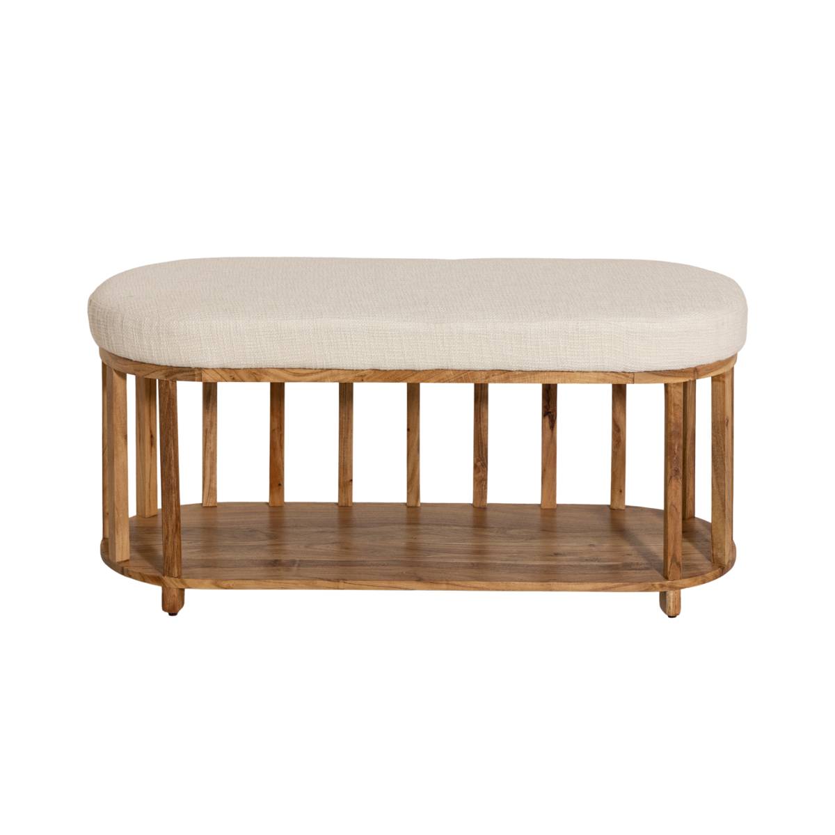 Banc en bois d'acacia et tissu ORANE bois clair, MADE IN MEUBLES