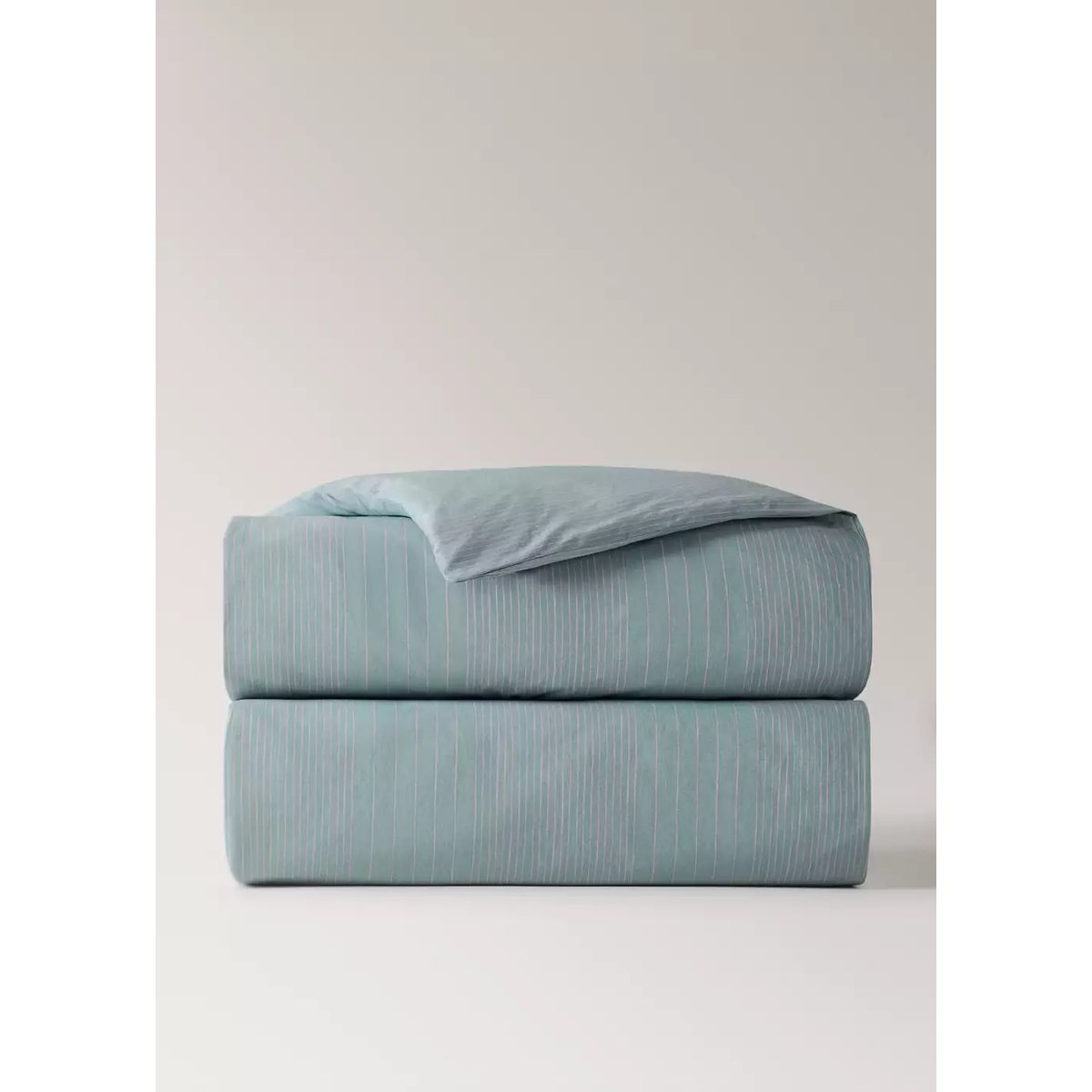 Housse de couette coton percale rayures aquarelle lit 180/200 cm vert d´eau, MANGO HOME