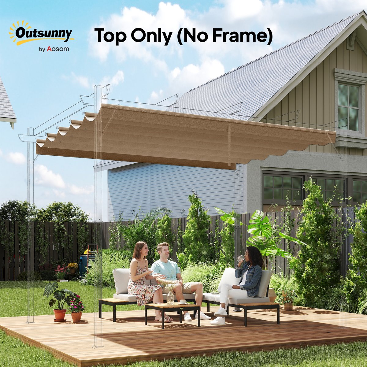 Toit de cabine de rechange Polyester Ecru ecru, OUTSUNNY