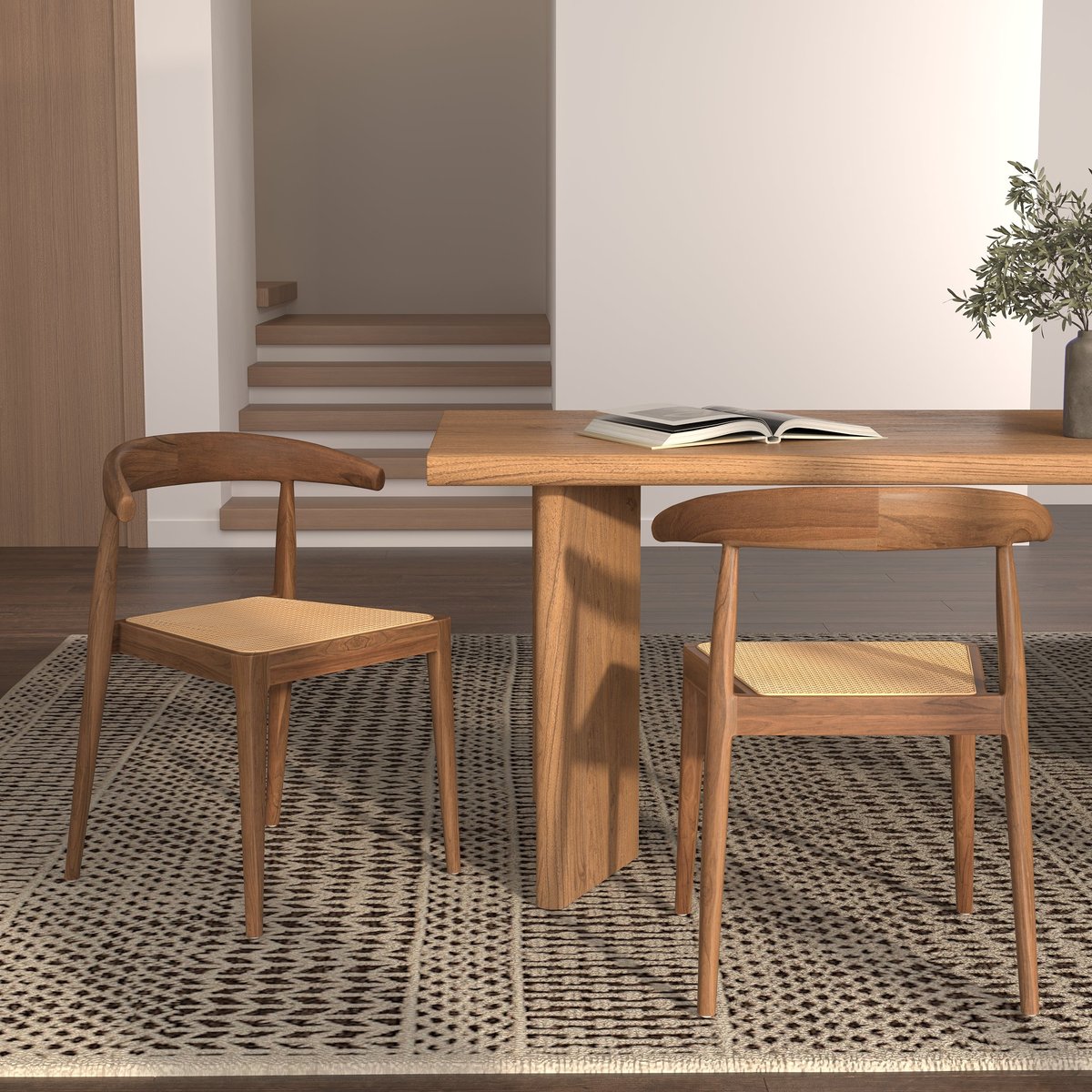 Lot de 2 chaises en bois de teck et cannage en rotin - ALIA marron, MAISON PAVANE