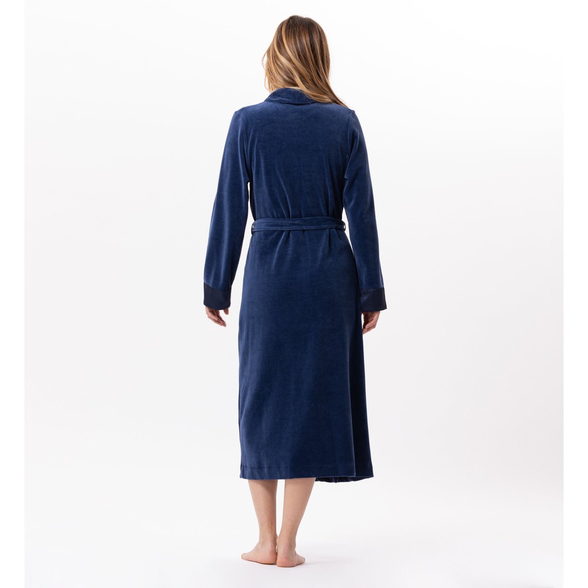 Peignoir croisé en velours ESSENTIEL H67A bleu, LE CHAT