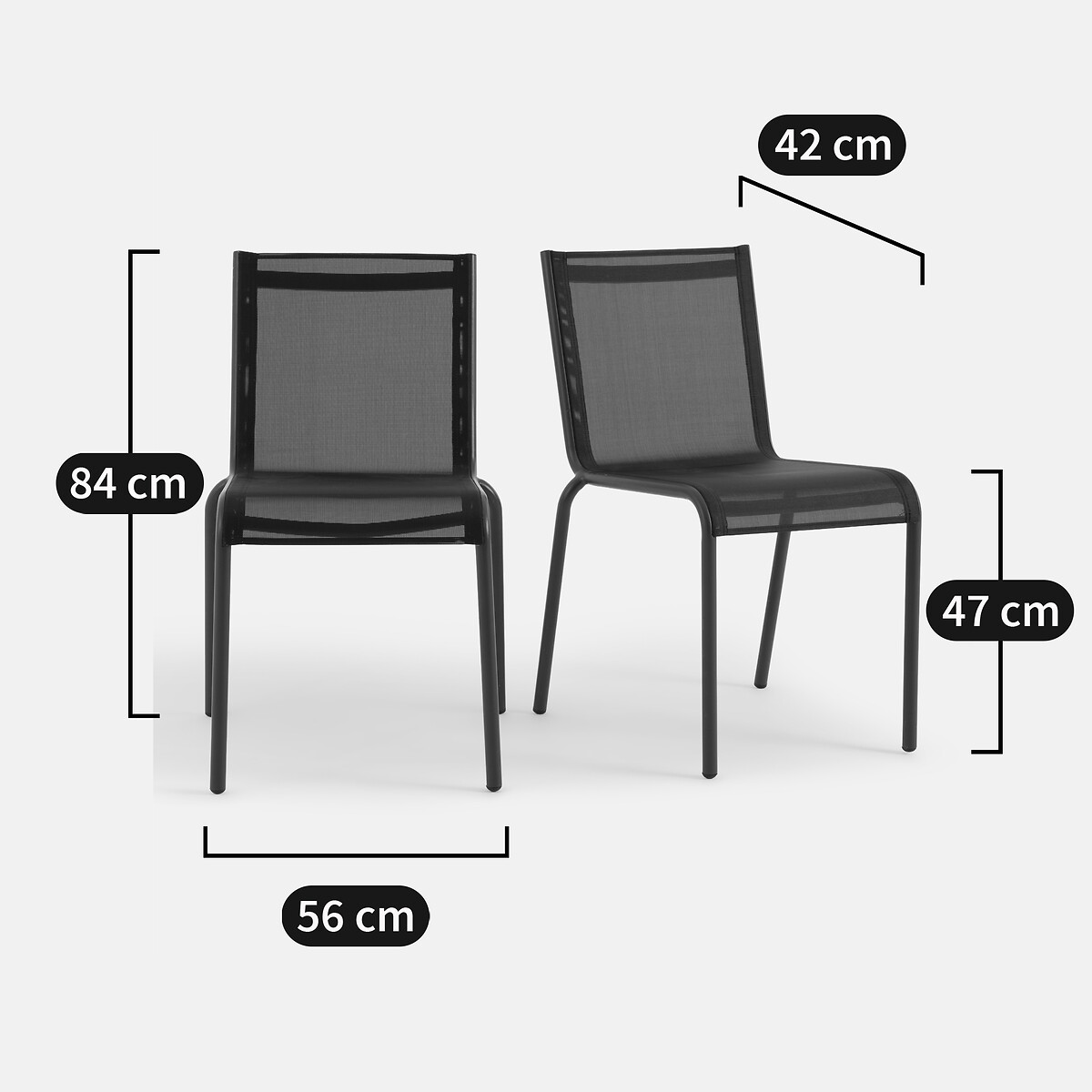 Lot de 2 chaises de jardin en aluminium et textilène, ZORY noir, LA REDOUTE INTERIEURS