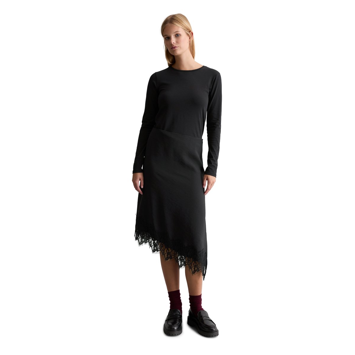 Jupe en dentelle, coupe classique en TENCEL™ Modal noir, MARC O’POLO DENIM