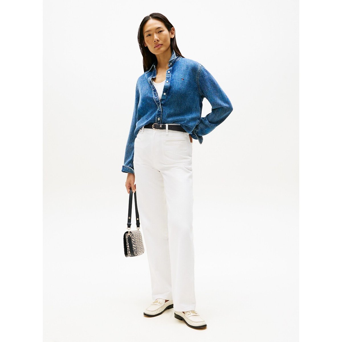 Lyocell Denim Shirt with Long Sleeves denim blue, TOMMY HILFIGER