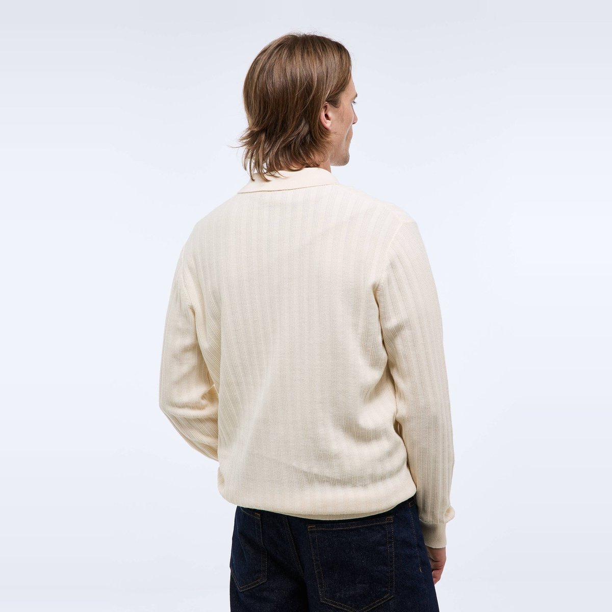 Pull col polo en coton bio GOTS winter white, MONOPRIX
