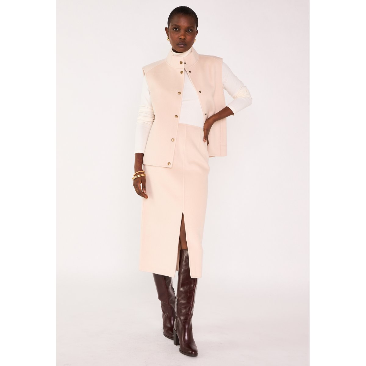 Jupe droite en 100% laine OLIVIA creme, Maison 123