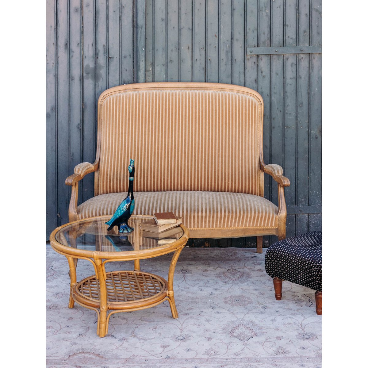 Banquette en tissu rayé beige Clara N°150 - Bon état beige, DEBONGOUT