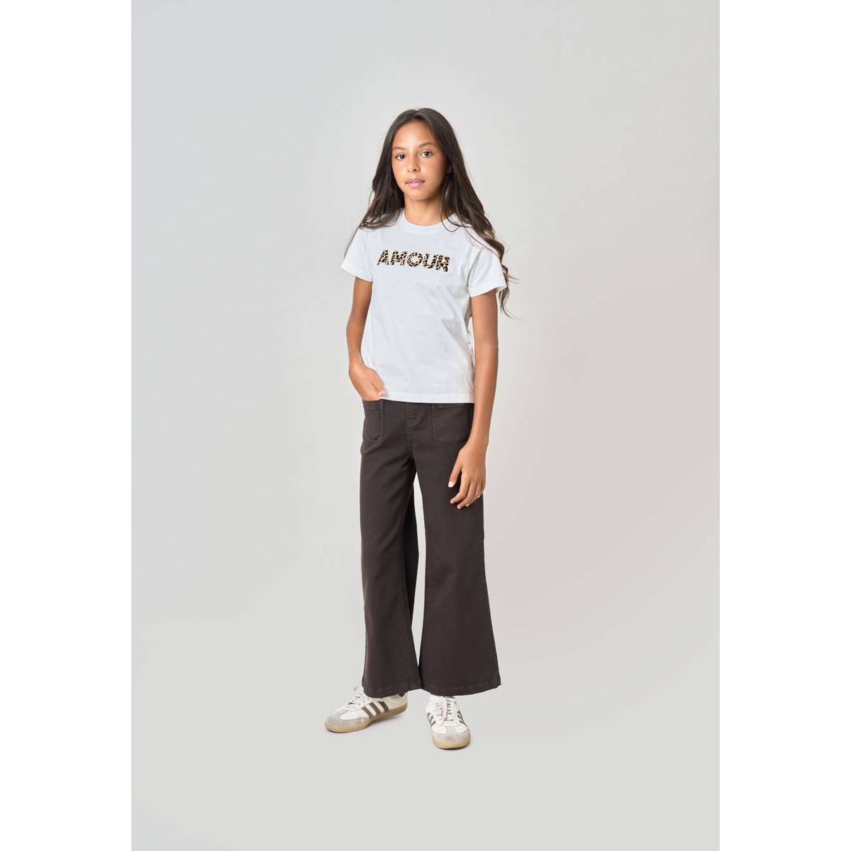 T-shirt regular fille en 100% coton inscription amour en léopard LYANA off white, DEELUXE