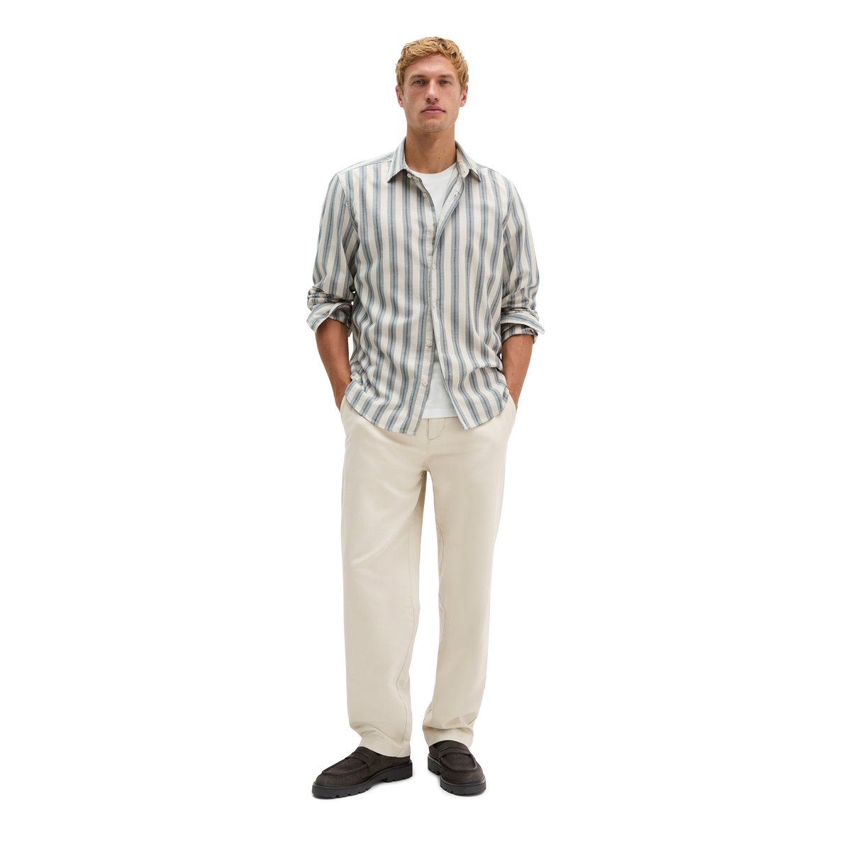 Chemise en sergé, coupe classique en coton biologique et lyocell blanc/bleu, MARC O'POLO