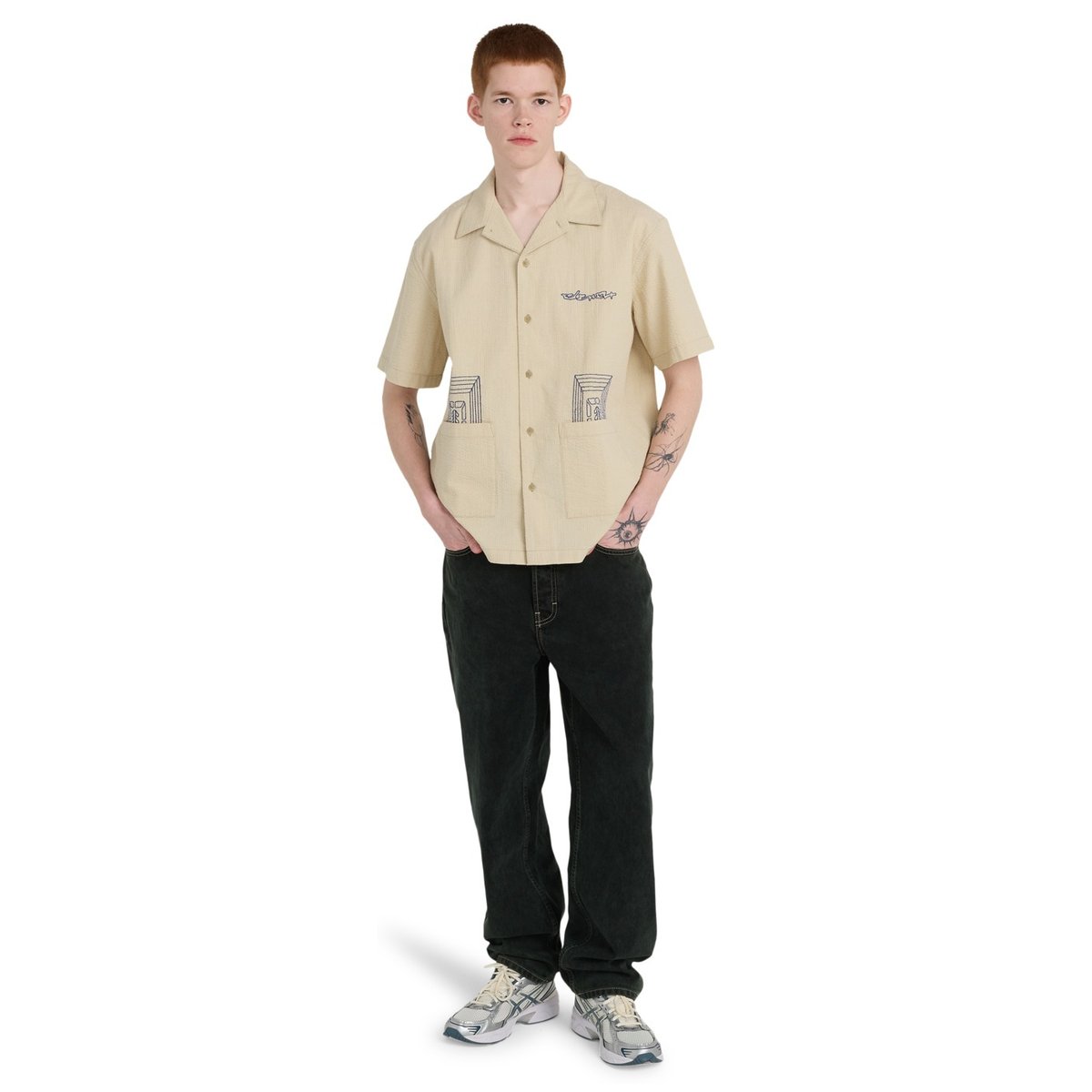 Chemise manches courtes SEERSUCKER EMBROIDERY beige seersucker aluminium, ELEMENT