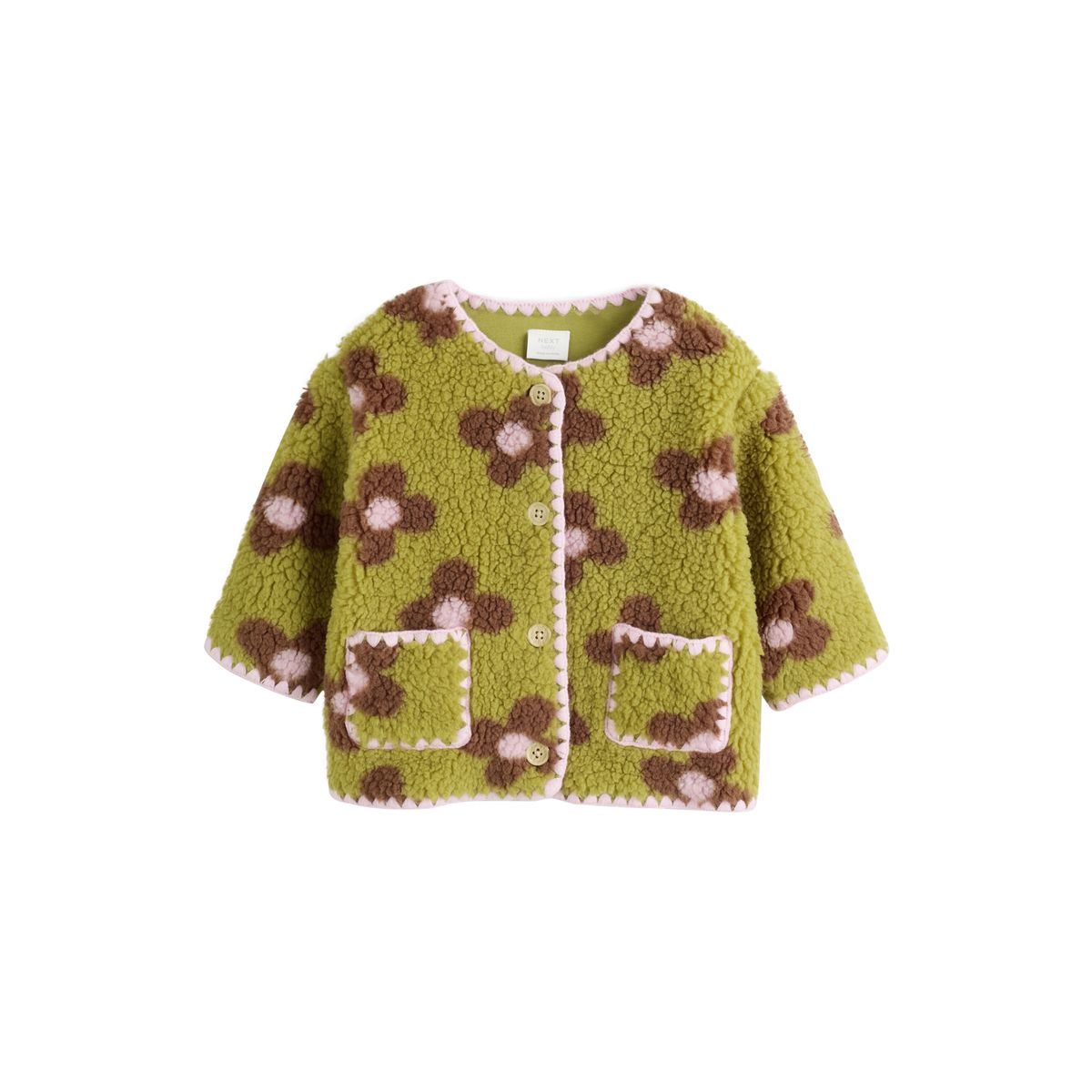Veste bébé citrine floral borg bouton à travers, NEXT